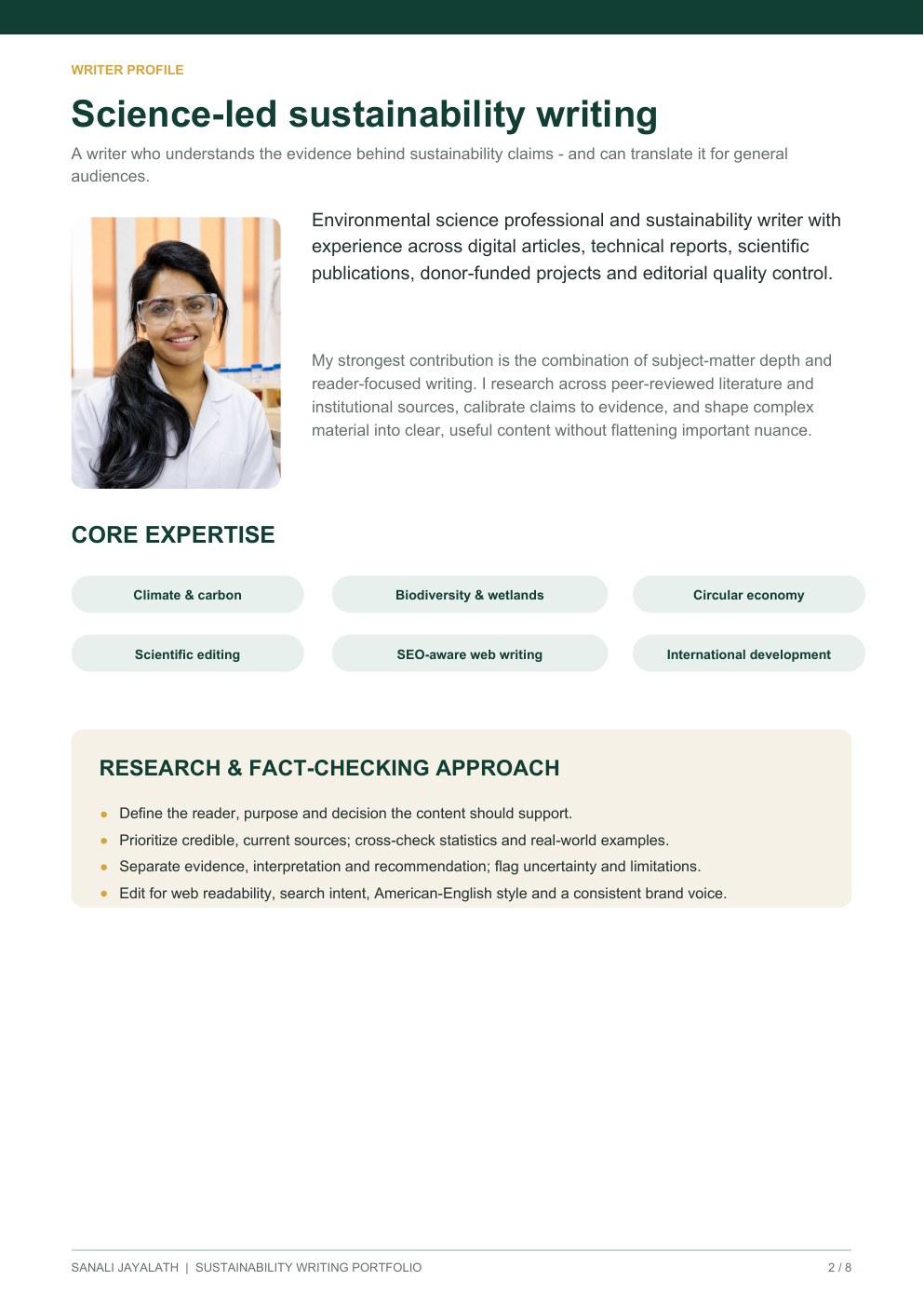 Page 2 of Sanali Jayalath's sustainability writing portfolio
