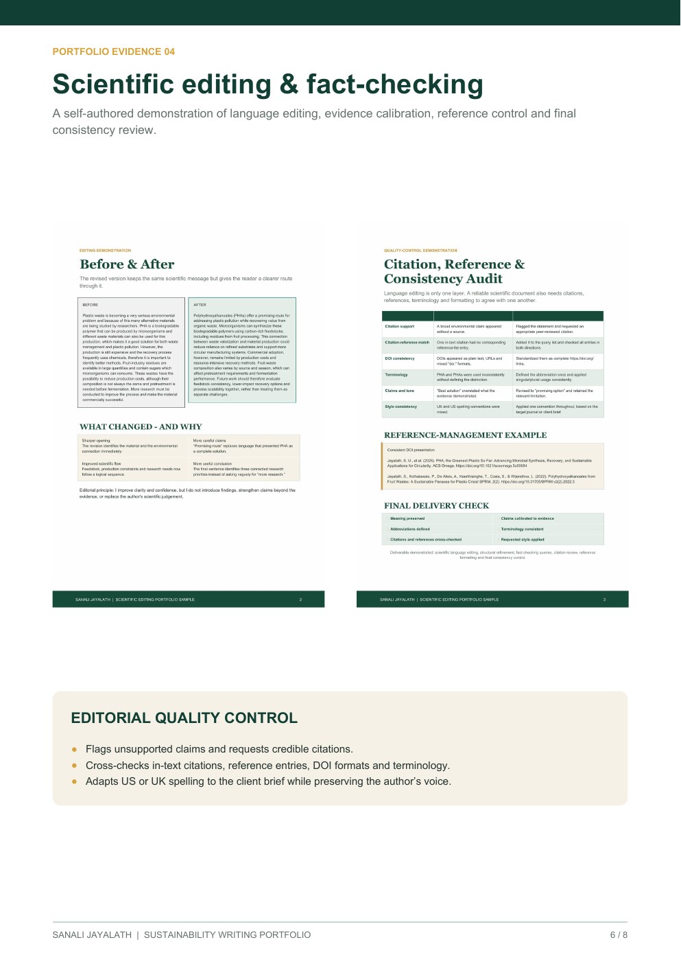 Page 6 of Sanali Jayalath's sustainability writing portfolio