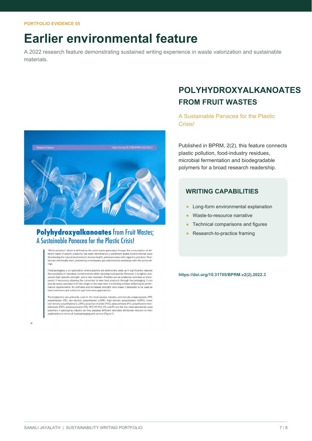 Page 7 of Sanali Jayalath's sustainability writing portfolio