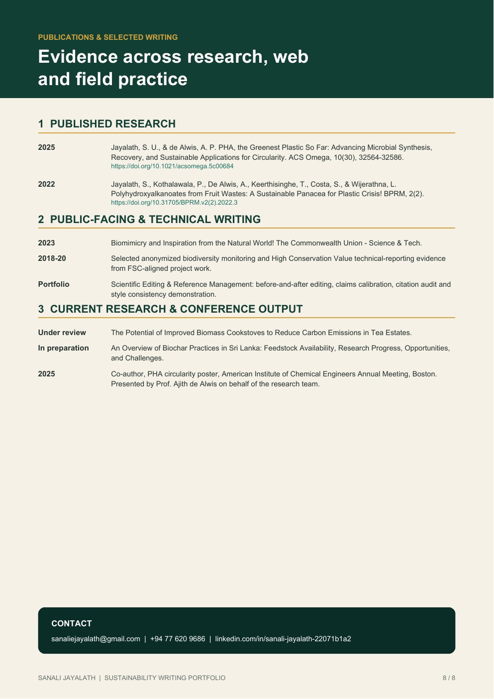 Page 8 of Sanali Jayalath's sustainability writing portfolio